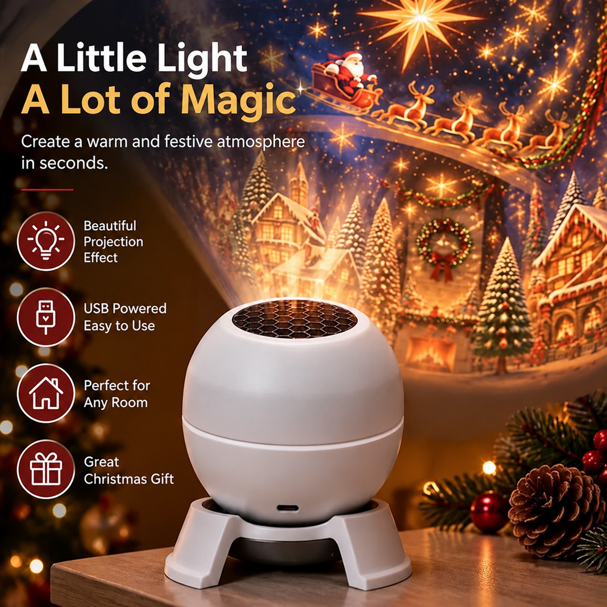 Projetor de Natal com projeção decorativa